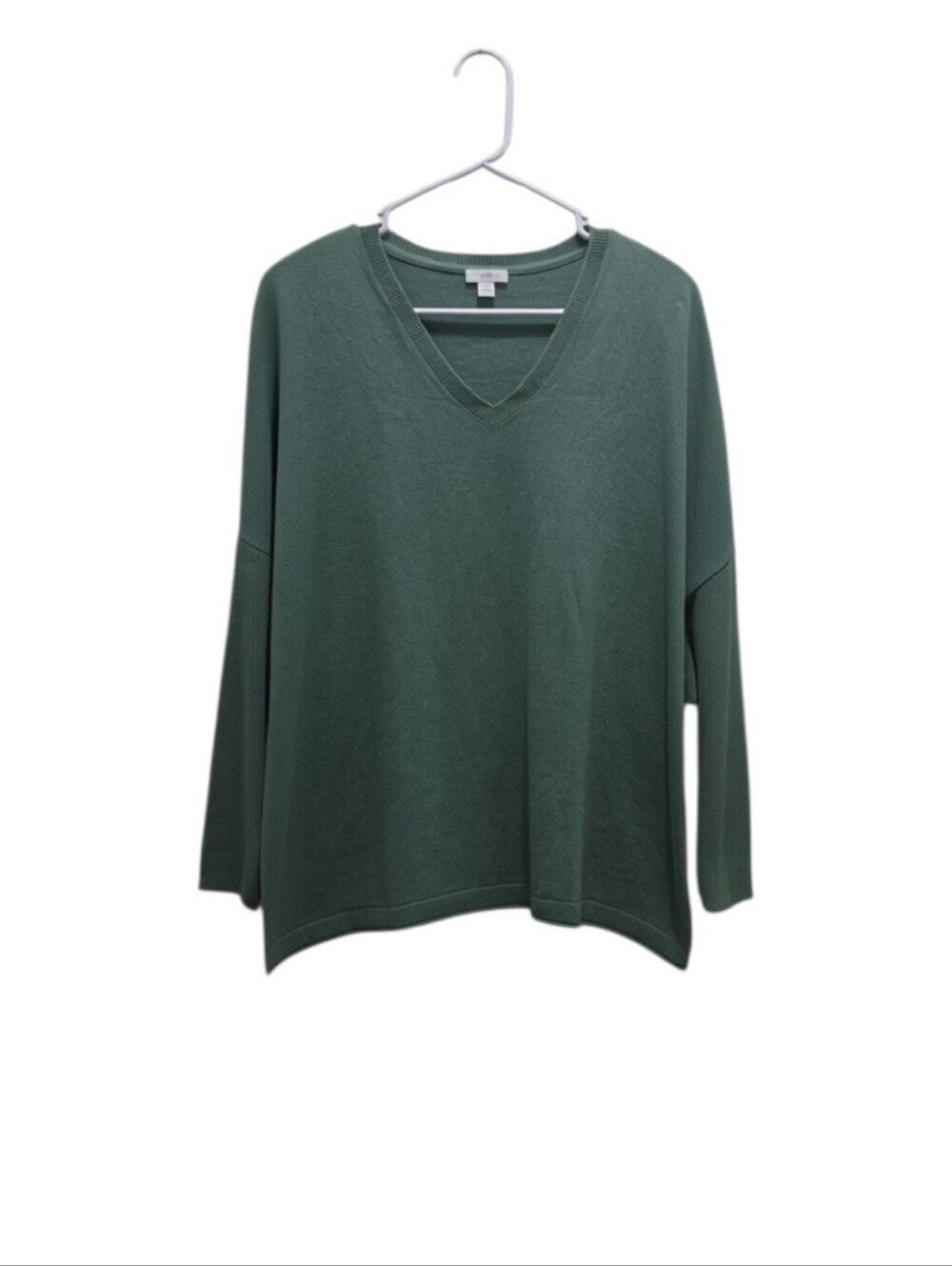 J Jill XL Petite Sage Green V Neck Cotton Silk Wool Relaxed Pullover Sweater